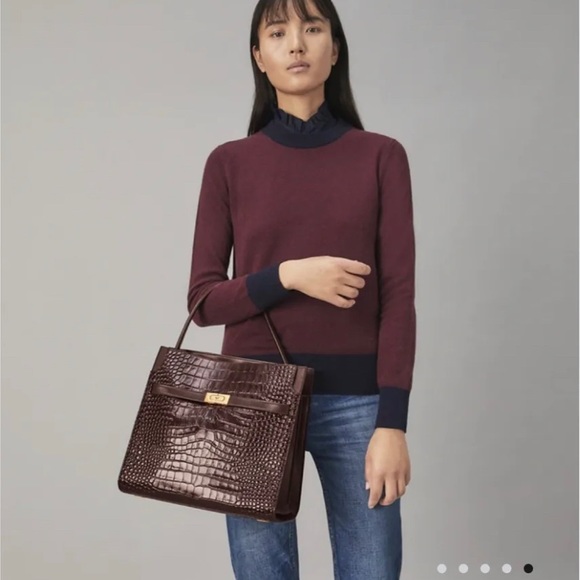 Tory Burch Lee Radziwill Leather Double Bag -Pumpernickel Limited Edition - Picture 2 of 4